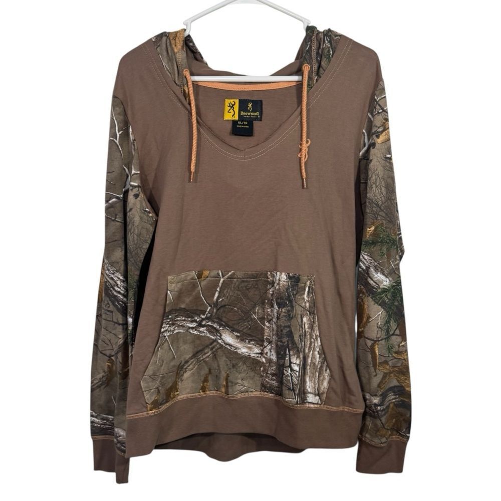 Browning Camo V-Neck Pullover Hoodie Sweatshirt